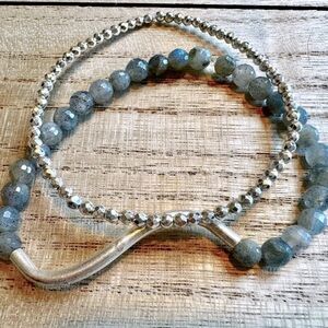 2-Piece Silver Stretch Bracelet Set – Labradorite & Hematite Beads